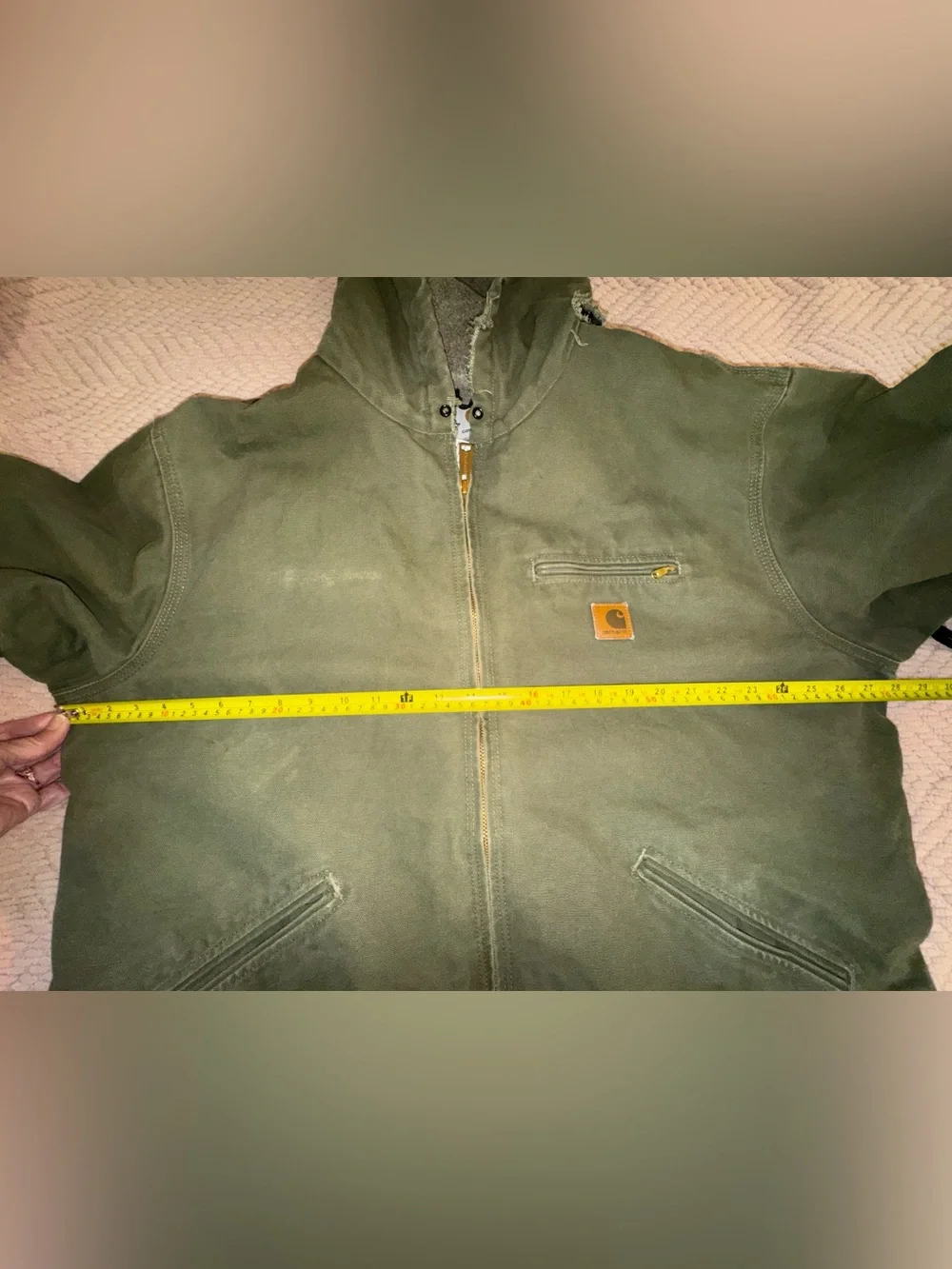 Carhartt J141 Sierra Jacket Sherpa Lined Olive Green Distressed XL